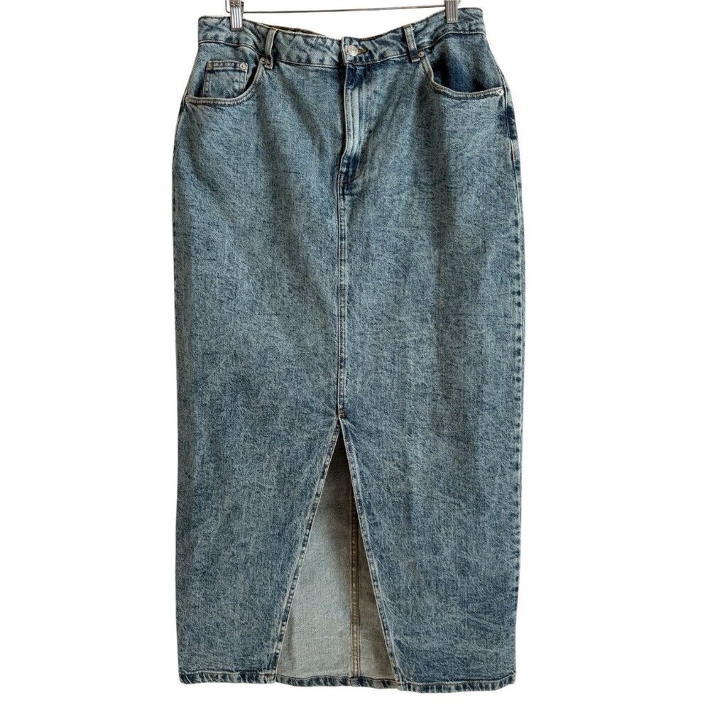 ASOS Women’s Long Denim Skirt Front‎ Split Straight Line Grunge Skate Size 14